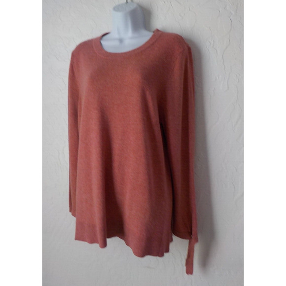 LOFT Wool Blend Pink Knit Tunic Sweater Lace Tie Cuffs Women size XL Round Neck - Picture 1 of 10